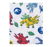 Coperta per bambini in peluche super morbida NoJo Universal Jurassic World Wild and Free, dinosauro blu, verde e giallo