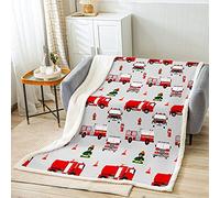 Coperta per bambini pompiere Sherpa coperta pompiere pompiere in pile coperta rossa camion dei vigili del fuoco modello veicolo coperta sfocata per letto divano coperta peluche bambino 80 x 100 cm