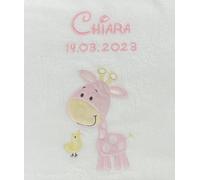 Coperta per bambino ricamata con nome e data di nascita, morbidissima, di prima qualità