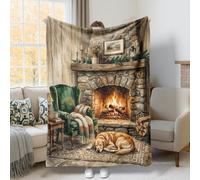 Coperta per camino, accogliente, rustica, verde, con candele autunnali, pelose e pelose, accogliente, leggera, decorativa, per divano, letto, auto, sedia, ufficio, scrivania, 101 x 152 cm