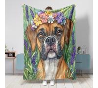 Coperta per cani con boxer primaverile, 101 x 127 cm, estetica con pianta floreale, calda, soffice e accogliente, in flanella, per camera da letto, campeggio, viaggi, divano per animali domestici