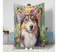 Coperta per cani da pastore delle Shetland primaverili, 152 x 203 cm, estetica floreale, calda e soffice, in flanella, per camera da letto, campeggio, divano per animali domestici, decorazione