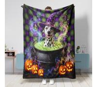 Coperta per cani dalmata di Halloween, 152 x 203 cm, calderone per vacanze, soffice coperta in flanella pelosa, per divano, viaggio, decorazione per la casa e il letto delle streghe