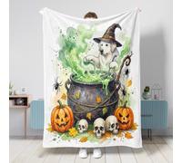 Coperta per cani di Halloween dei Grandi Pirenei, 101 x 127 cm, morbida coperta in flanella per divano, divano, viaggio, decorazione per la casa e il letto delle streghe