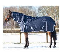 Coperta per cavalli con copricollo alto integrato QHP Turnout 300 g Bleu 145 cm (lunghezza totale: 195 cm)