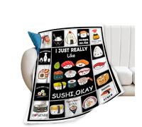 Coperta per cibo per sushi, morbida e accogliente, regalo per donne e ragazze, super peluche caldo, con scritta "I Just Really Like Sushi Stuff", in pile leggero, per bambini e adulti, 152 x 127 cm