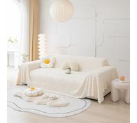 Coperta per Divano ad Alta densità e Spessa, con Stampa ad Arco, per 4 posti, per Divano angolare di Grandi Dimensioni, Protezione per Divano, Soggiorno (175X420 cm, Bianco)