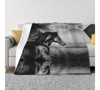 Coperta per divano, con cavallo che corre, bianco e nero, morbida, leggera, accogliente, in peluche, coperta e copriletto, per divano e letto, per tutte le stagioni