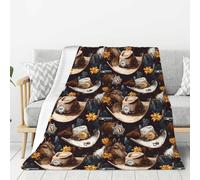 Coperta per divano, divano e letto, con stampa di cappello da cowboy occidentale, alla moda, morbida, leggera, confortevole, pelosa, calda e accogliente, in flanella per tutte le stagioni