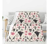 Coperta per divano, divano e letto, con stampa di teschio di capra rosa occidentale, alla moda, morbida, leggera, confortevole, pelosa, calda e accogliente, in flanella per tutte le stagioni