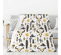 Coperta per divano, divano e letto, stampa con teschio di pecora occidentale nera, alla moda, morbida, leggera, confortevole, pelosa, calda e accogliente, in flanella, per tutte le stagioni
