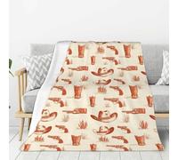 Coperta per divano e letto, con stampa di cappello da cowboy western, alla moda, morbida, leggera, comoda, pelosa, calda e accogliente, in flanella per tutte le stagioni