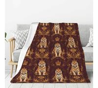 Coperta per divano e letto, con stampa di tigre dorata, alla moda, morbida, leggera, confortevole, pelosa, calda e accogliente, in flanella, per tutte le stagioni