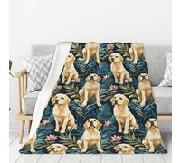 Coperta per divano e letto, con stampa floreale tropicale con labrador, alla moda, morbida, leggera, confortevole, pelosa, calda e accogliente, per tutte le stagioni