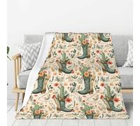 Coperta per divano e letto, stampa di stivali da cowboy con cactus occidentale, alla moda, morbida, leggera, comoda, pelosa, calda e accogliente, in flanella, per tutte le stagioni