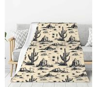 Coperta per divano e letto, stampa in stile cactus occidentale, alla moda, morbida, leggera, comoda, pelosa, calda e accogliente, in flanella, per tutte le stagioni