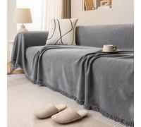 Coperta per divano, grande, 180 x 340 cm, impermeabile, in morbida ciniglia a spina di pesce con nappe, versatile fodera per divano e sedie a 1 4 posti