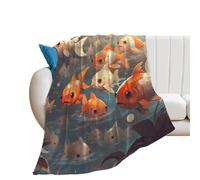 Coperta per divano letto, morbida e accogliente coperta con peluche Queen The Fish are Swimming Around Flanella, coperta leggera per letto, divano, decorazione per la casa, tutte le stagioni, 152-203