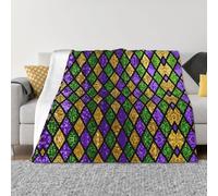 Coperta per divano, Mardi Gras, verde lucido, viola, morbida, pelosa, comoda, calda, leggera, in peluche, coperta e copriletto, per divano letto, per tutte le stagioni, 203,2 x 152,4 cm