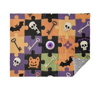 Coperta per Halloween con puzzle colorato con teschio e pipistrelli, 127 x 178 cm, coperta per divano e ufficio