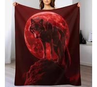 Coperta per Inverno,Leggero Coperta Pile Red Moon Rock Mountain Wolf Animal Multiuso E Confortevole Soggiorno Copriletto M