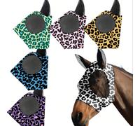 Coperta per la testa del cavallo a prova di zanzare con stampa leopardata, maschera per il viso del cavallo traspirante, attrezzatura equestre per cavalli Marrone,Blu M,Marrone M,Rosa M,M verde,Viola