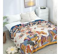 Coperta per letto, 100% cotone, vintage, da viaggio, per tutte le stagioni, con stampa floreale con farfalle, decorazione per la casa, super morbida e calda, per divano, letto, sedia, 152 x 203 cm