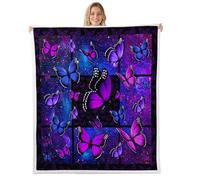 Coperta per letto viola con farfalle, misteriosa galassia e cielo, per decorare il soggiorno, con farfalle e animali, coperta calda per divano letto, 228,6 x 228,6 cm