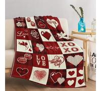 Coperta per San Valentino, grande, grande, per anniversario di matrimonio, plaid rosso, amore, cuore, baci, abbracci, coperta per divano, letto, morbida e leggera, in pile peloso, 50 x 70 cm