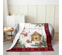Coperta per Tutte Le Stagioni,Microfibra Coperta Letto Merry Christmas Snowman Rustic Cabin Morbida E Flanella Camera da Lettos Copriletto S