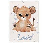 Coperta personalizzabile per bambini con cucciolo di leone e piccoli cuori, motivo colorato