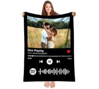 Coperta personalizzata con foto e codice Spotify per coppie | Coperta morbida, decorazione casa, regalo anniversario e compleanno per donne, uomini, fidanzata, fidanzato, mamma, papà