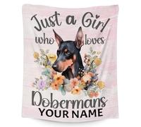 Coperta personalizzata Dobermann con nome, morbida, pelosa e calda, 101,6 x 127 cm, piccola coperta per divano, colore rosa, idea regalo per gli amanti dei cani