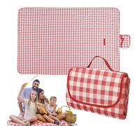 Coperta picnic impermeabile 200* 200 cm, Telo picnic, Plaid per Picnic da Prato, Coperta picnic Portatile con Maniglia,Telo picnic impermeabile è adatta per campeggio,Spiaggia(Scozzese Rosso e Bianco)