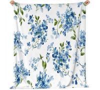 Coperta Pile Acquerello blu fiore floreale Coperta Plaid Pile Divano Blanket in Flanella, 150 x 100 cm Coperta Letto Bambini Calore Morbida, Coperta Leggera Per Campeggio Bianco