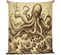 Coperta Pile Barca a vela d'epoca Octopus Coperta Plaid Pile Divano Blanket in Flanella, 80 x 120 cm Coperta Letto Bambini Calore Morbida, Coperta Leggera Per Campeggio Marrone Beige