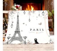Coperta Pile Blanket 180x200 cm Amanti Romantici Della Torre Eiffel Coperta Calda Accogliente e Spessa per Tutte le Stagioni Anti-sbiadimento Bianco per Letto, Divano, Sedia e Divano Regalo Perfetto