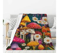 Coperta Pile Bold Fancy Mushrooms & Flowers Accogliente Coperta Termica Leggera Plaid Divano per intérieur Adulti Sedia Ufficio M
