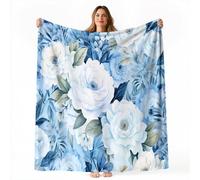 Coperta Pile Fiori blu e bianchi acquerello fresco Coperta Plaid Pile Divano Blanket in Flanella, 220 x 260 cm Coperta Letto Bambini Calore Morbida, Coperta Leggera Per Grigio Blu Crema Bianco