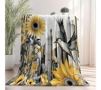 Coperta Pile Girasoli di città Uccelli volanti Coperta Plaid Pile Divano Blanket in Flanella, 80 x 120 cm Coperta Letto Bambini Calore Morbida, Coperta Leggera Per Campeggio Giallo Nero