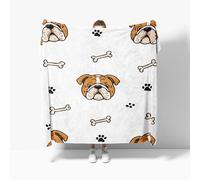 Coperta Pile in Extra Morbido, Bulldog Dei Cartoni Animati Animali Bambini Coperta Flanella Divano 100x130 cm, Coperta Plaid Letto Calore, Copriletto, Bianco Coperta Regali per Ragazzi e Ragazze