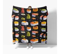 Coperta Pile in Extra Morbido, Stampa di Sushi Dei Cartoni Animati Bambini Coperta Flanella Divano 70x100 cm, Coperta Plaid Letto Calore, Copriletto, Nero Coperta Regali per Ragazzi e Ragazze