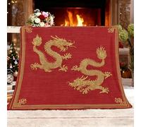Coperta Pile in Extra Morbido, Texture Tradizionale Del Drago Dorato Matrimoniale Coperta Flanella Divano 180x200 cm, Coperta Plaid Letto Calore, Copriletto, Rosso Coperta Regali per Ragazzi e Ragazze