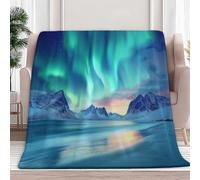 Coperta Pile Matrimoniale 180 x 200 cm Montagna Innevata Con Aurora Boreale Naturale Plaid per Divano e Letto, Coperta in Pile di Flanella Calda e Morbida, Colore - Per Letti Divani e Mobili