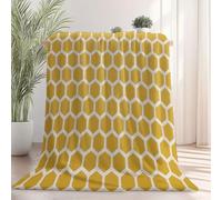 Coperta Pile Minimalista geometrico a nido d'ape Coperta Plaid Pile Divano Blanket in Flanella, 150 x 100 cm Coperta Letto Bambini Calore Morbida, Coperta Leggera Per Campeggio Giallo senape