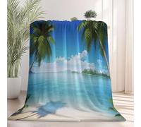 Coperta Pile Palme da spiaggia tropicale Coperta Plaid Pile Divano Blanket in Flanella, 220 x 260 cm Coperta Letto Bambini Calore Morbida, Coperta Leggera Per Campeggio Blu Verde