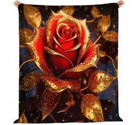 Coperta Pile Romanticismo di lusso Golden Rose Coperta Plaid Pile Divano Blanket in Flanella, 220 x 240 cm Coperta Letto Bambini Calore Morbida, Coperta Leggera Per Campeggio Oro rosso