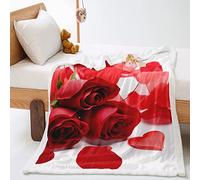 Coperta Pile Rosa Rossa Bianco Plaid Matrimoniale Flanella Lana di Agnello Design A Doppia Faccia Morbido Plaid Divano Matrimoniale Addensare Coperta Matrimoniale Durevole 180x220cm