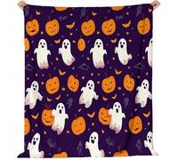 Coperta Pile Sfondo viola con zucca fantasma, stampa completa Coperta Plaid Pile Divano Blanket in Flanella, 150 x 100 cm Coperta Letto Bambini Calore Morbida, Campeggio Viola Arancione