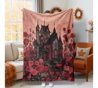 Coperta Pile Singolo Mansion Gothic Romantic Roses Thorns Fall Red Soffice Coperte da Letto Leggera Plaid Pile di Flanella per Camera da Letto Sedie Adulti L